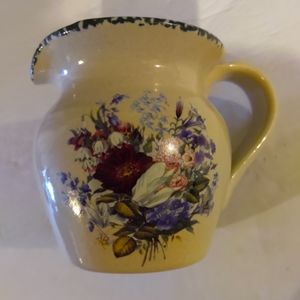 4" Handmade Stoneware Beige Water/Juice Pitcher With Floral Picture. Mad…